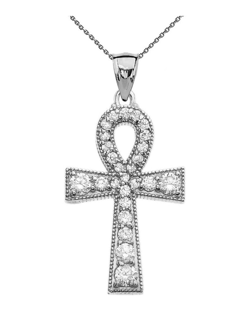 Cubic Zirconia Sterling Silver Ankh Cross Pendant Necklace $18.40 Necklaces