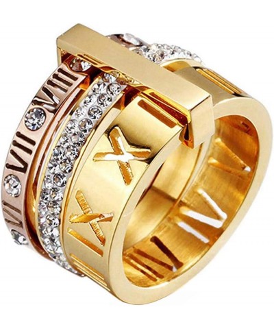 Stainless Steel CZ Zirconia Roman Numeral Ring for Women Girls 3 in 1 Trinity Wedding Band Rings Gold + Rose $11.14 Others