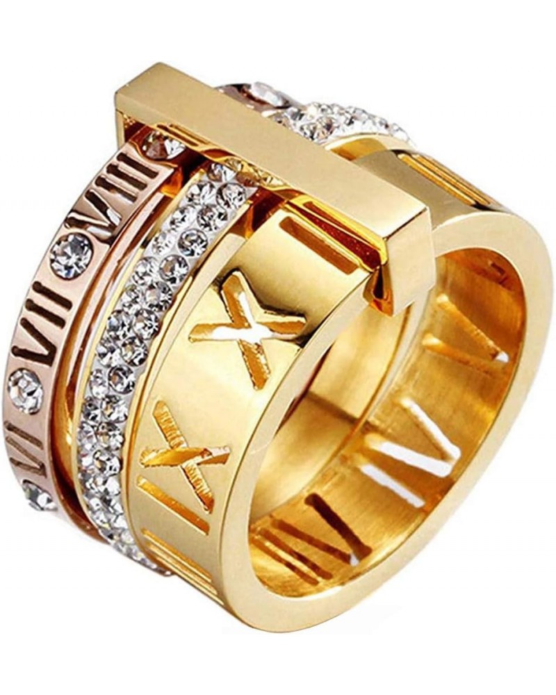 Stainless Steel CZ Zirconia Roman Numeral Ring for Women Girls 3 in 1 Trinity Wedding Band Rings Gold + Rose $11.14 Others