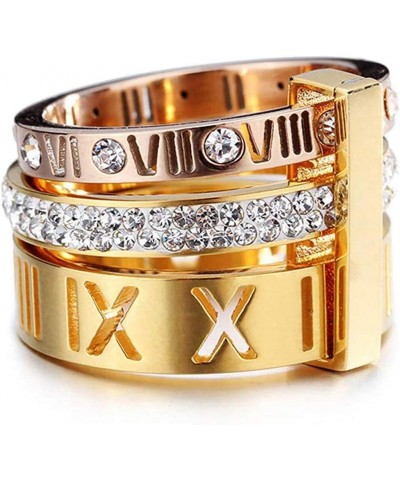 Stainless Steel CZ Zirconia Roman Numeral Ring for Women Girls 3 in 1 Trinity Wedding Band Rings Gold + Rose $11.14 Others