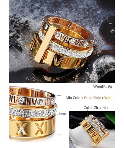 Stainless Steel CZ Zirconia Roman Numeral Ring for Women Girls 3 in 1 Trinity Wedding Band Rings Gold + Rose $11.14 Others