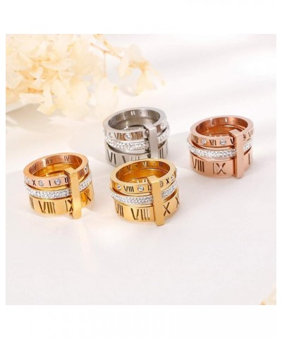 Stainless Steel CZ Zirconia Roman Numeral Ring for Women Girls 3 in 1 Trinity Wedding Band Rings Gold + Rose $11.14 Others