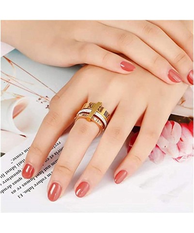 Stainless Steel CZ Zirconia Roman Numeral Ring for Women Girls 3 in 1 Trinity Wedding Band Rings Gold + Rose $11.14 Others