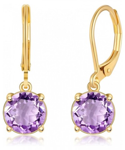Leverback Dangle Earrings Created Crystal Drop Earrings Gold Plated Jewelry Gift for Women Girls 8mm Gold-Purple CZ $11.59 Ea...