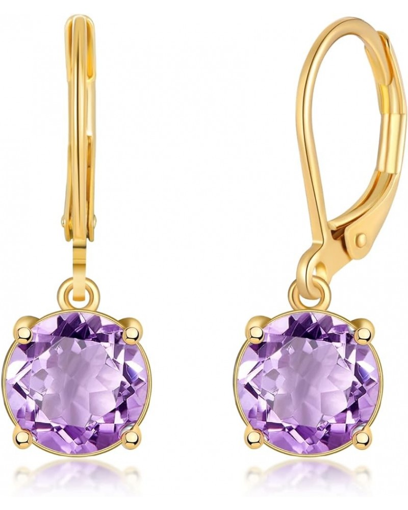 Leverback Dangle Earrings Created Crystal Drop Earrings Gold Plated Jewelry Gift for Women Girls 8mm Gold-Purple CZ $11.59 Ea...