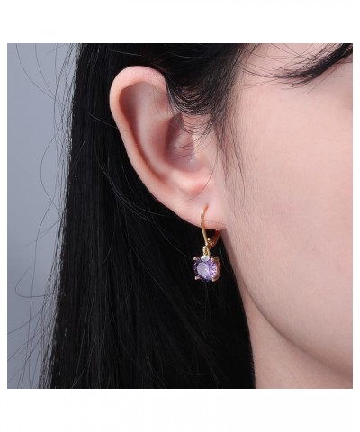 Leverback Dangle Earrings Created Crystal Drop Earrings Gold Plated Jewelry Gift for Women Girls 8mm Gold-Purple CZ $11.59 Ea...