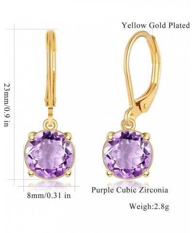 Leverback Dangle Earrings Created Crystal Drop Earrings Gold Plated Jewelry Gift for Women Girls 8mm Gold-Purple CZ $11.59 Ea...