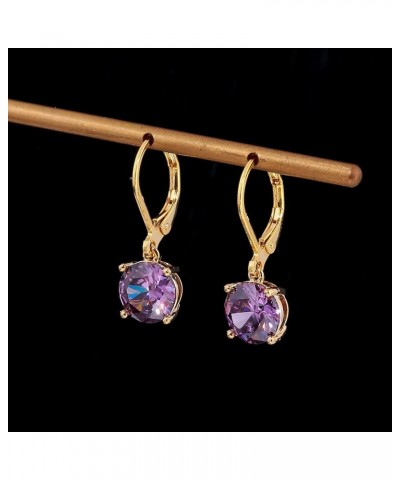 Leverback Dangle Earrings Created Crystal Drop Earrings Gold Plated Jewelry Gift for Women Girls 8mm Gold-Purple CZ $11.59 Ea...