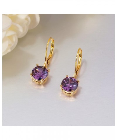 Leverback Dangle Earrings Created Crystal Drop Earrings Gold Plated Jewelry Gift for Women Girls 8mm Gold-Purple CZ $11.59 Ea...