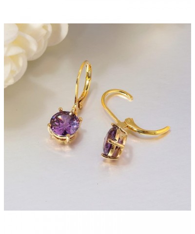 Leverback Dangle Earrings Created Crystal Drop Earrings Gold Plated Jewelry Gift for Women Girls 8mm Gold-Purple CZ $11.59 Ea...