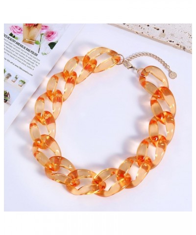 Chunky Acrylic Necklace Smooth Chain Link Cool Statement Choker Cuban Style Jewelry Gift for Women Girls Blazing Orange $10.5...