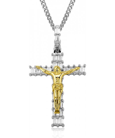 Men's Crucifixion Necklace Jesus Cross Chain Brass Gold Plated Christian Women Pendant Two-color long diamond model $22.94 Ne...