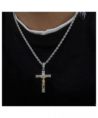 Men's Crucifixion Necklace Jesus Cross Chain Brass Gold Plated Christian Women Pendant Two-color long diamond model $22.94 Ne...