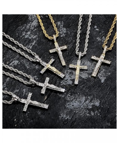 Men's Crucifixion Necklace Jesus Cross Chain Brass Gold Plated Christian Women Pendant Two-color long diamond model $22.94 Ne...