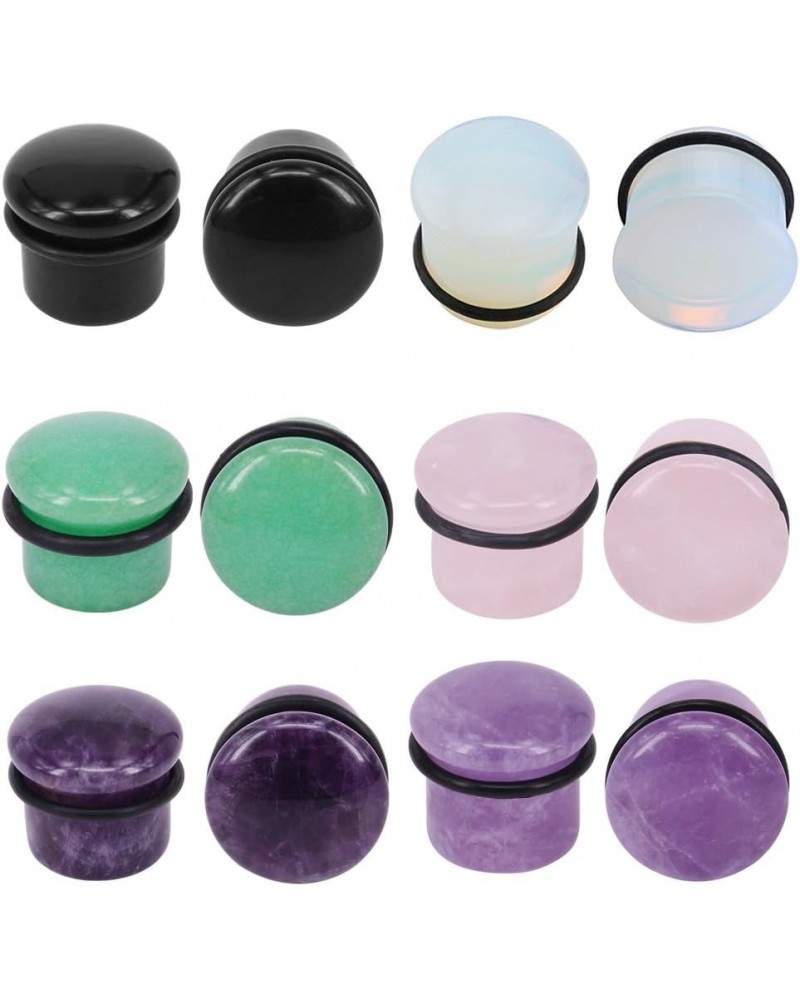 6Pairs 4g-11/16” Multiple Stone Single Flared Ear Plugs with Silicone O-Ring Expander Gauges Gauge-7/16"(11mm) $17.33 Body Je...