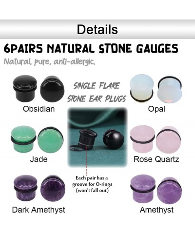 6Pairs 4g-11/16” Multiple Stone Single Flared Ear Plugs with Silicone O-Ring Expander Gauges Gauge-7/16"(11mm) $17.33 Body Je...