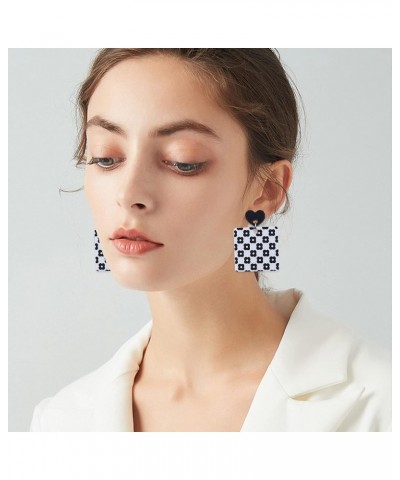 Acrylic checkered Earrings Resin Plaid Hoop Earring Square Shaped Earrings Colorful Chunky Big Earrings for Women Teen Girls ...