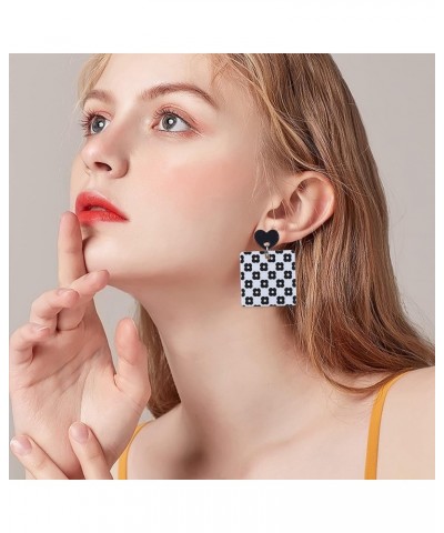 Acrylic checkered Earrings Resin Plaid Hoop Earring Square Shaped Earrings Colorful Chunky Big Earrings for Women Teen Girls ...