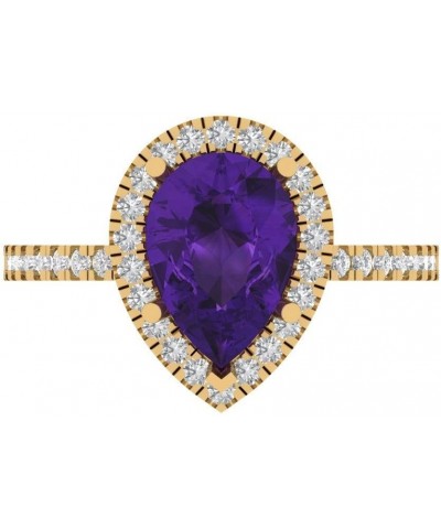 2.42ct Pear Cut Solitaire with Accent Halo Natural Amethyst gemstone designer Modern Statement Ring Solid 14k Yellow Gold $11...