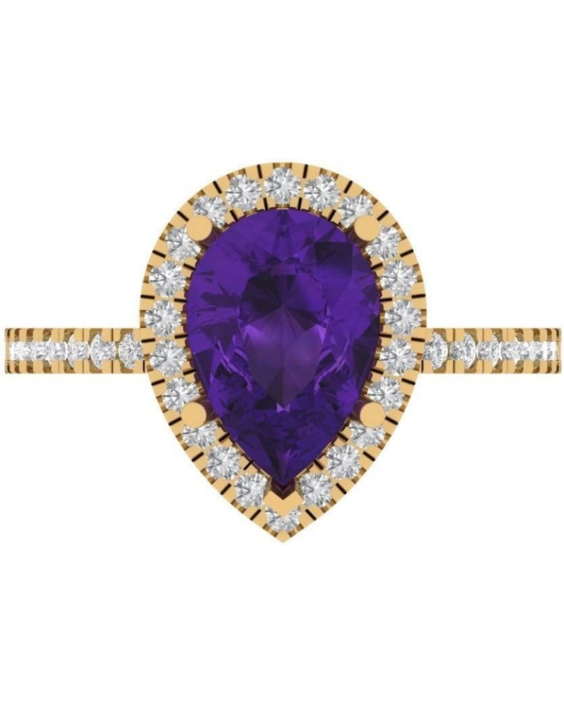 2.42ct Pear Cut Solitaire with Accent Halo Natural Amethyst gemstone designer Modern Statement Ring Solid 14k Yellow Gold $11...