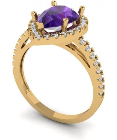 2.42ct Pear Cut Solitaire with Accent Halo Natural Amethyst gemstone designer Modern Statement Ring Solid 14k Yellow Gold $11...