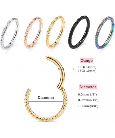 316L Surgical Steel Hinged Nose Rings Hoop 20G 18G 16G 14G, Diameter 6mm to 10mm, Color Gold - Rose Gold - Silver - Black - R...