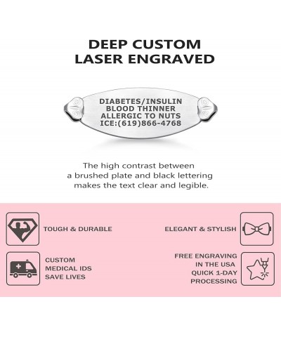 Custom Engraved Lovely Filigree Medical Alert ID Bracelets for Women with Heart Link Chains – Color/Size 8.0 Inches Deep Blue...