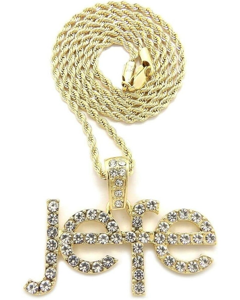 Iced Gold Silver Plated Boss Jefe Pendant & 18" 20" 24" Cuban/Rope/Box Chain Hip Hop Jewelry Necklace (GOLD) 18" ROPE CHAIN $...