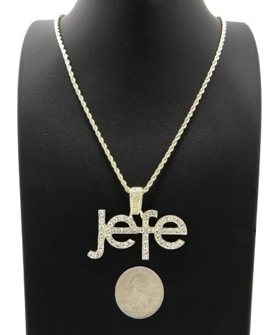 Iced Gold Silver Plated Boss Jefe Pendant & 18" 20" 24" Cuban/Rope/Box Chain Hip Hop Jewelry Necklace (GOLD) 18" ROPE CHAIN $...