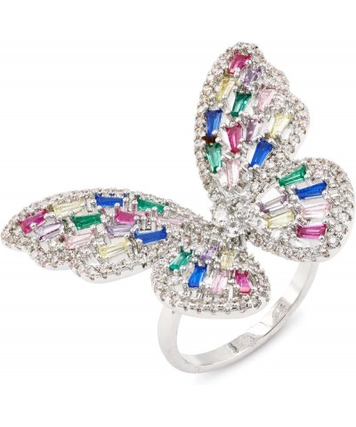 Art Cocktail Butterfly Fashion Ring Size Adjustable from 6-8.5 Cubic Zirconia Jewelry for Women Silver - Multi-color $12.30 R...