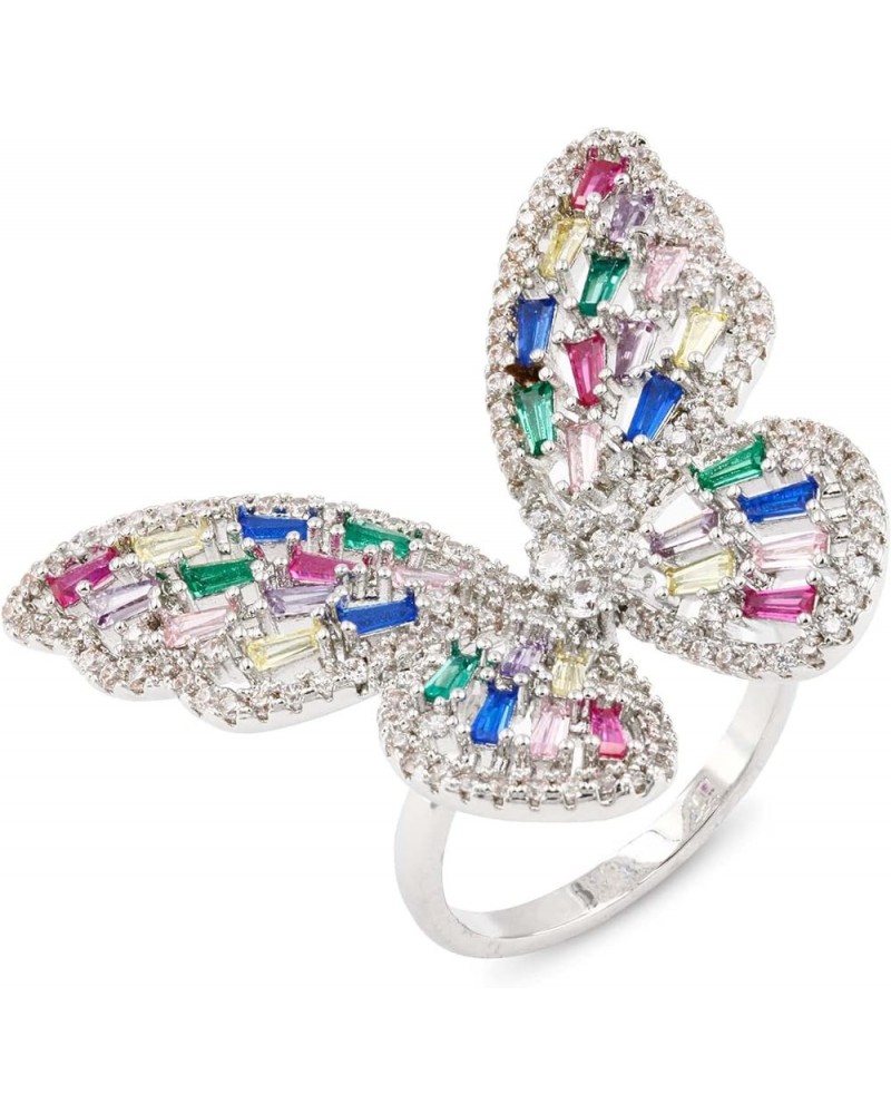 Art Cocktail Butterfly Fashion Ring Size Adjustable from 6-8.5 Cubic Zirconia Jewelry for Women Silver - Multi-color $12.30 R...