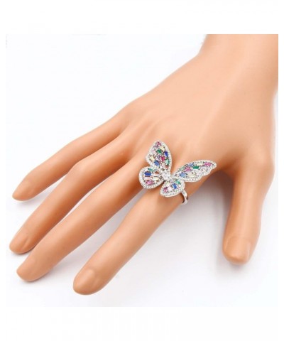 Art Cocktail Butterfly Fashion Ring Size Adjustable from 6-8.5 Cubic Zirconia Jewelry for Women Silver - Multi-color $12.30 R...