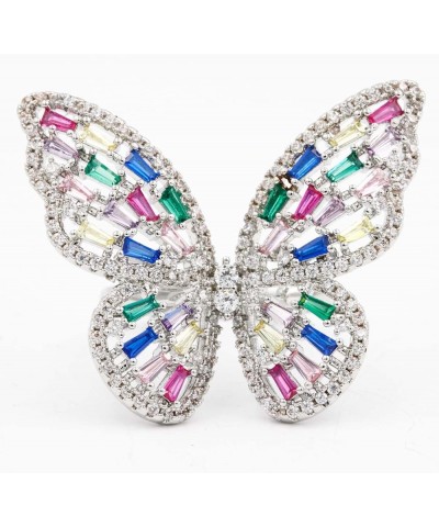 Art Cocktail Butterfly Fashion Ring Size Adjustable from 6-8.5 Cubic Zirconia Jewelry for Women Silver - Multi-color $12.30 R...