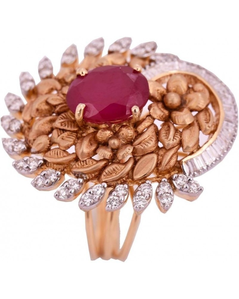 Ruby Diamond Ring Women Cocktail Style Real Diamond Certified 14K Yellow Gold $360.75 Rings