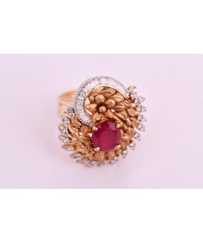 Ruby Diamond Ring Women Cocktail Style Real Diamond Certified 14K Yellow Gold $360.75 Rings