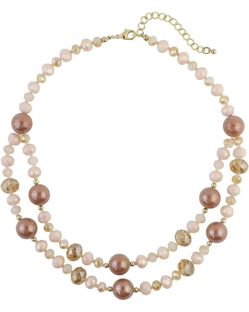 2 Layers Crystal Glass Beads and Pearl Costume Strand Collar Necklace for Women Cream Tan $11.89 Necklaces