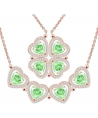 2 IN 1 Lucky Four Leaf Clover Necklaces for Women & Girls, Shamrock CZ Birthstone folding Heart Necklace, Extendable & Foldab...