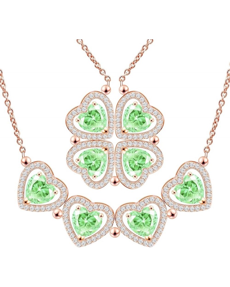 2 IN 1 Lucky Four Leaf Clover Necklaces for Women & Girls, Shamrock CZ Birthstone folding Heart Necklace, Extendable & Foldab...