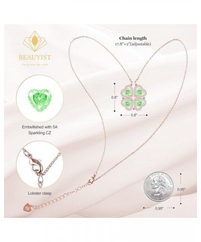 2 IN 1 Lucky Four Leaf Clover Necklaces for Women & Girls, Shamrock CZ Birthstone folding Heart Necklace, Extendable & Foldab...