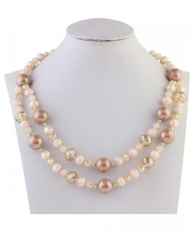 2 Layers Crystal Glass Beads and Pearl Costume Strand Collar Necklace for Women Cream Tan $11.89 Necklaces