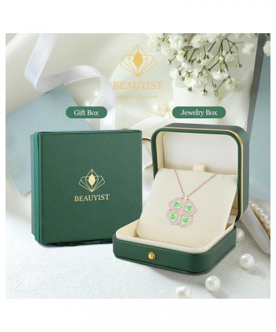 2 IN 1 Lucky Four Leaf Clover Necklaces for Women & Girls, Shamrock CZ Birthstone folding Heart Necklace, Extendable & Foldab...