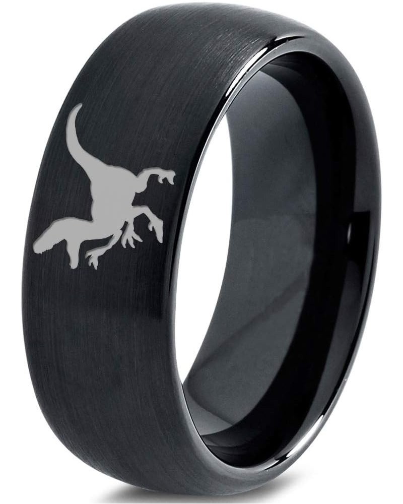 Velociraptor Dinosaur Jurrasic Dino Ring - Tungsten Band 8mm - Men - Women - 18k Rose Gold Step Bevel Edge - Yellow - Grey - ...