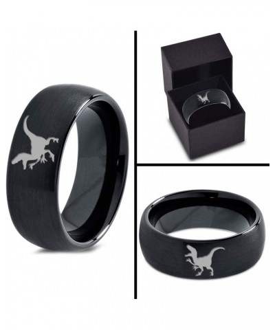 Velociraptor Dinosaur Jurrasic Dino Ring - Tungsten Band 8mm - Men - Women - 18k Rose Gold Step Bevel Edge - Yellow - Grey - ...