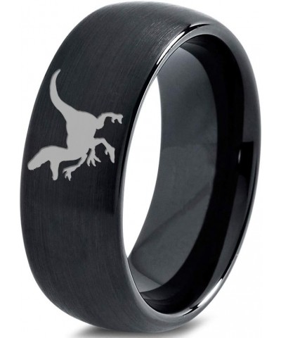 Velociraptor Dinosaur Jurrasic Dino Ring - Tungsten Band 8mm - Men - Women - 18k Rose Gold Step Bevel Edge - Yellow - Grey - ...