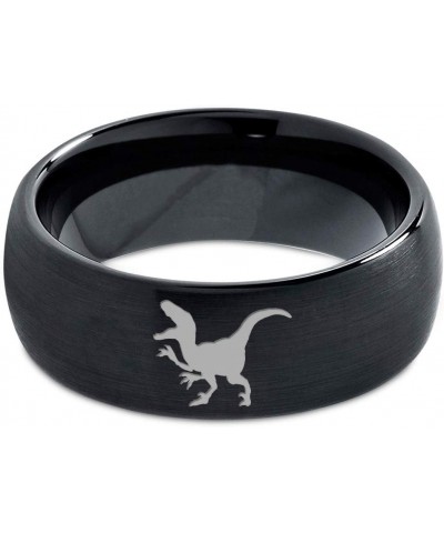 Velociraptor Dinosaur Jurrasic Dino Ring - Tungsten Band 8mm - Men - Women - 18k Rose Gold Step Bevel Edge - Yellow - Grey - ...