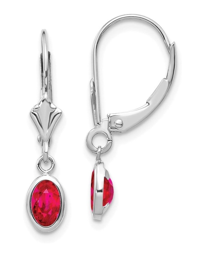 14k White Gold 6x4 Oval Bezel April White Topaz Leverback Earrings rhodium-plated-white-gold Ruby $89.95 Earrings