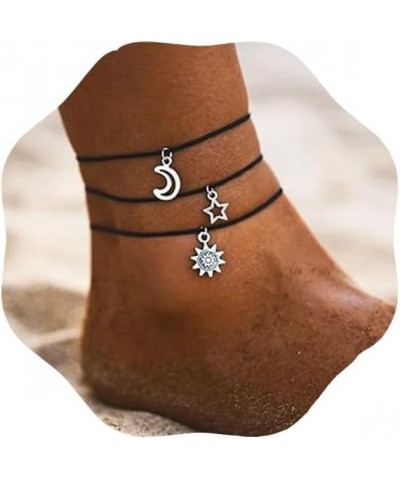 Star Moon Anklets Black Sunflower Multi-Layer Anklet Leather Anklets Boho Ankles Chain Beach Foot Jewelry for Women and Teen ...