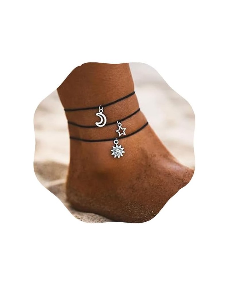 Star Moon Anklets Black Sunflower Multi-Layer Anklet Leather Anklets Boho Ankles Chain Beach Foot Jewelry for Women and Teen ...