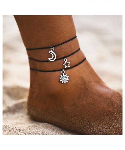 Star Moon Anklets Black Sunflower Multi-Layer Anklet Leather Anklets Boho Ankles Chain Beach Foot Jewelry for Women and Teen ...