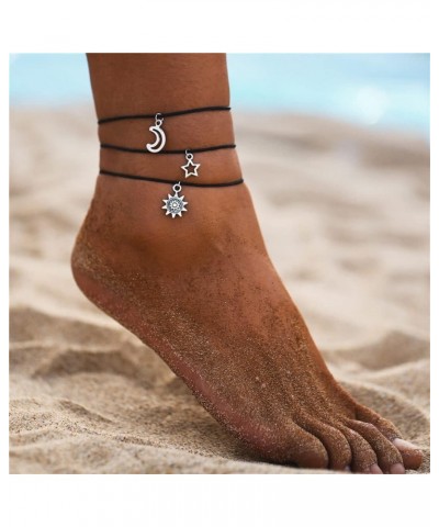 Star Moon Anklets Black Sunflower Multi-Layer Anklet Leather Anklets Boho Ankles Chain Beach Foot Jewelry for Women and Teen ...